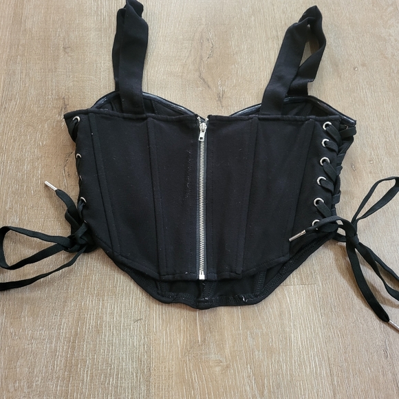 Bustier Sude Laced Up Crop Top Size Small - Picture 2 of 6